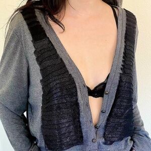 Vera Wang - Gray Cropped Cardigan with Embellishments - M/L